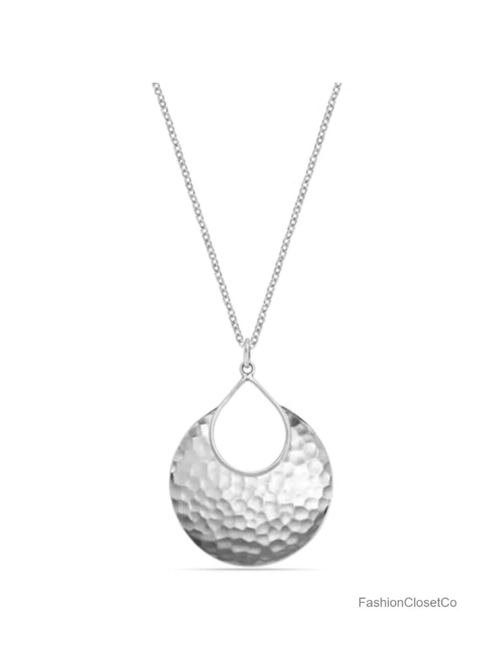 Sterling Silver Hammered Crescent Pendant Necklace Women 30in